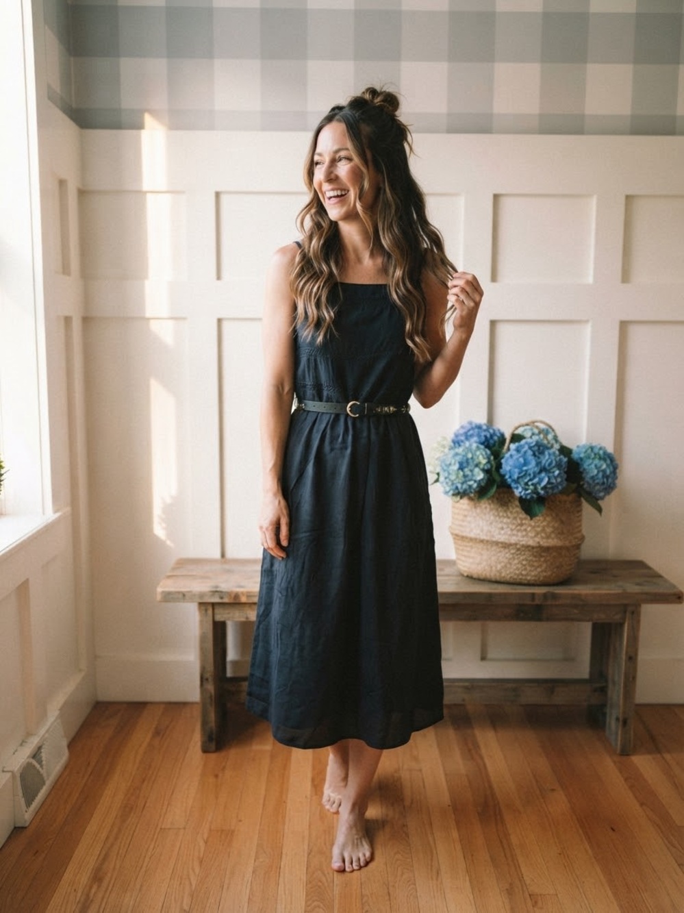 Wilfred Black Square-Neck Midi Dress with Slim Belt XS